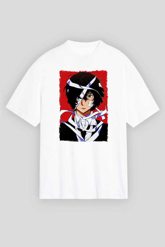 Dazai Baskılı Beyaz Unisex Oversize Tişört - Tshirt