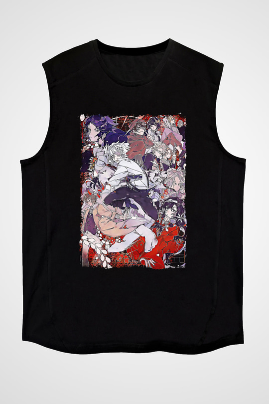 Dazai Baskılı Unisex Siyah Kolsuz Tişört - Tshirt