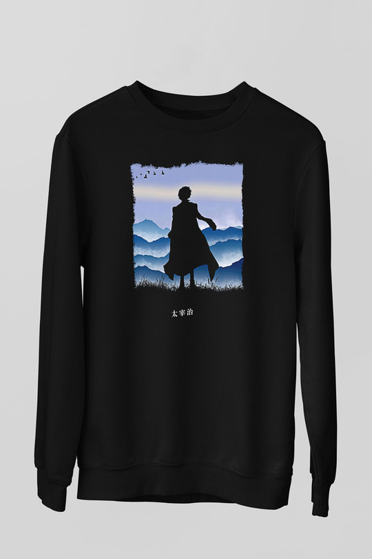 Dazai Baskılı Unisex Siyah Sweatshirt