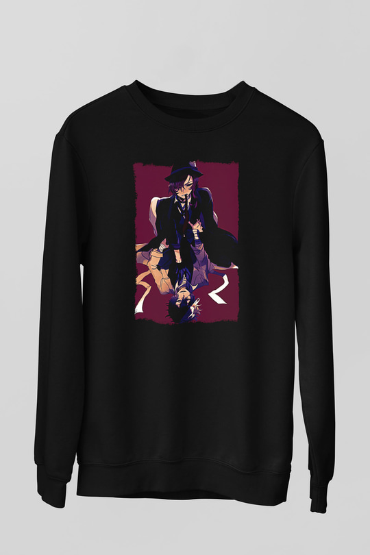 Dazai Baskılı Unisex Siyah Sweatshirt