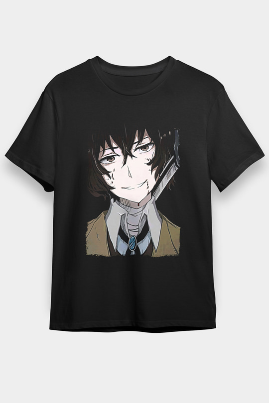 Dazai Baskılı Unisex Siyah Tişört - Tshirt