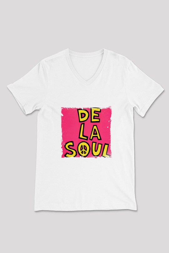 De La Soul Baskılı Beyaz V Yaka Unisex Tişört