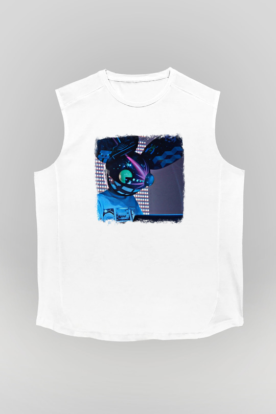 Deadmau5 Baskılı Unisex Beyaz Kolsuz Tişört