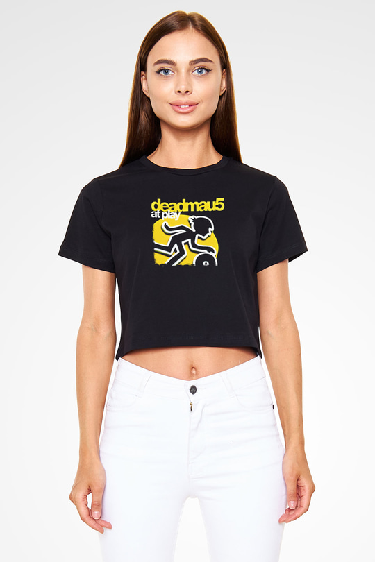 Deadmau5 Baskılı Unisex Siyah Crop Top Tişört