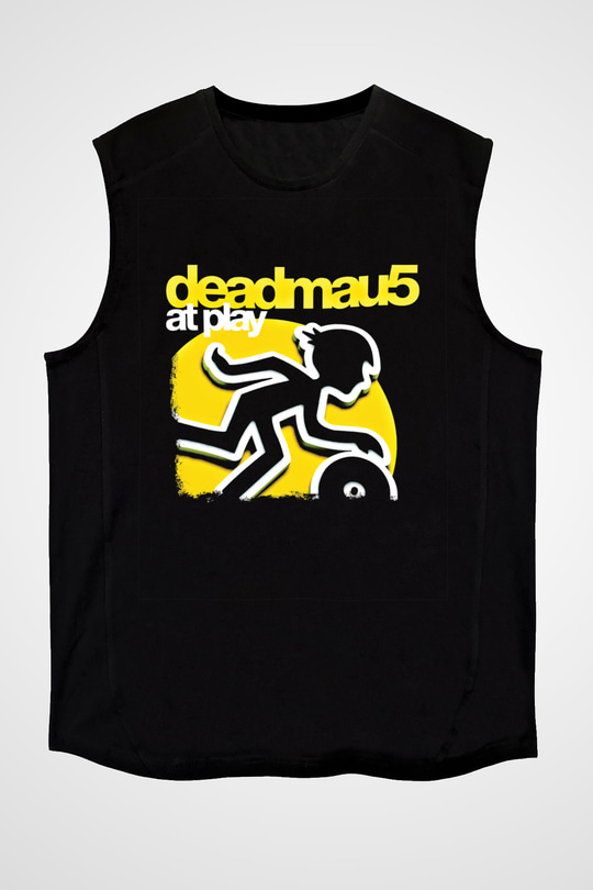 Deadmau5 Baskılı Unisex Siyah Kolsuz Tişört