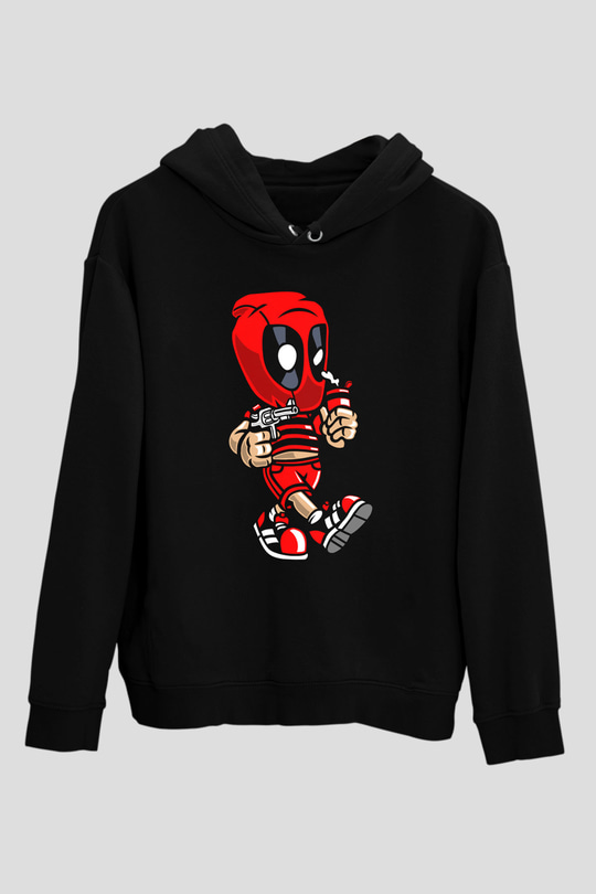 Deadpool Bastard Baskılı Unisex Siyah Hoodie