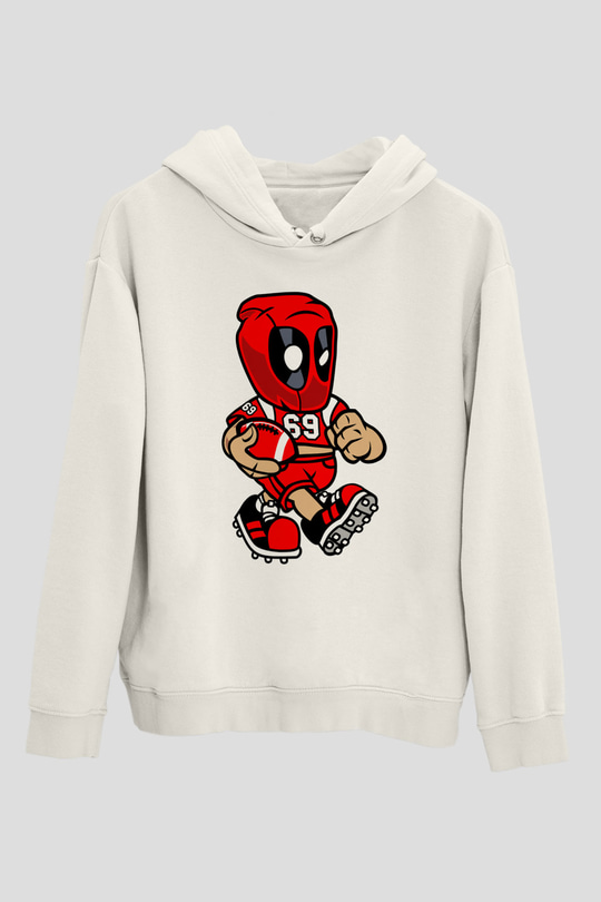 Deadpool Football Baskılı Unisex Beyaz Hoodie