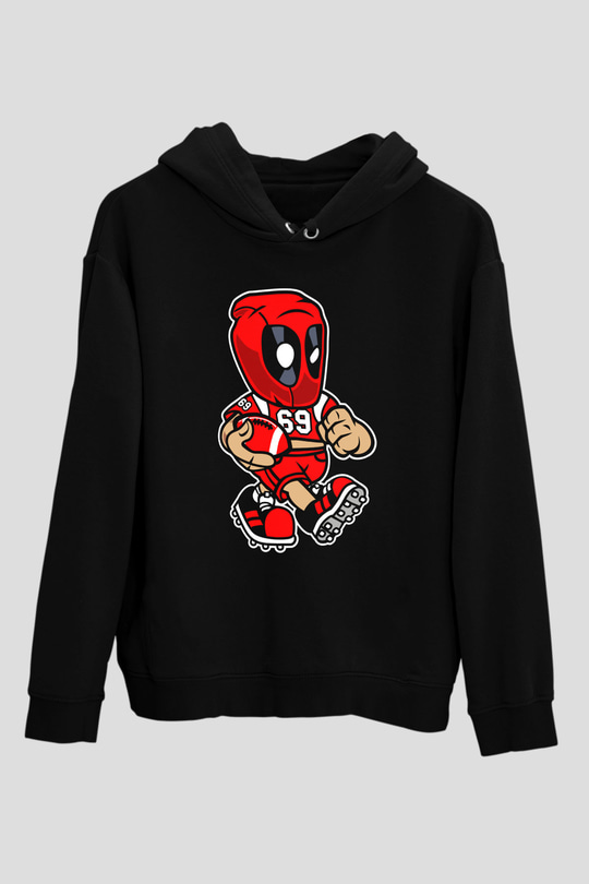 Deadpool Football Baskılı Unisex Siyah Hoodie