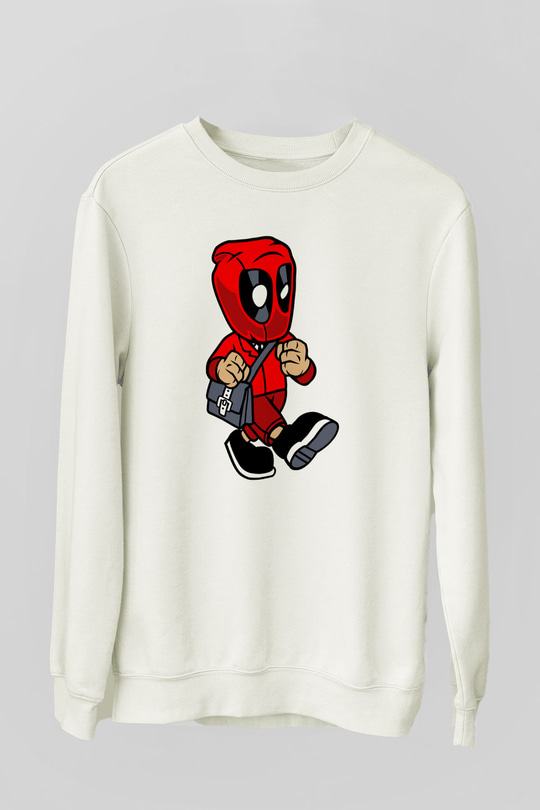 Deadpool Worker Baskılı Unisex Beyaz Sweatshirt