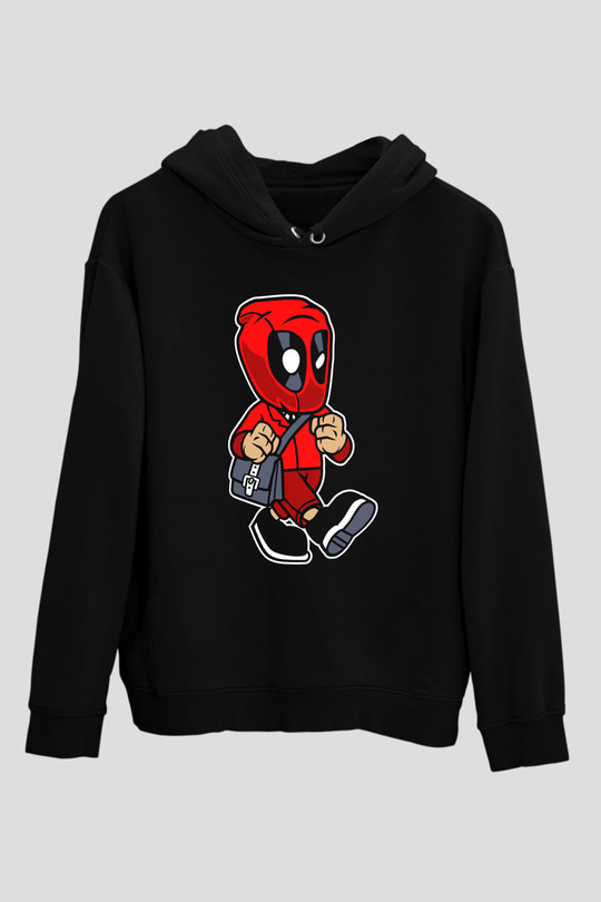 Deadpool Worker Baskılı Unisex Siyah Hoodie