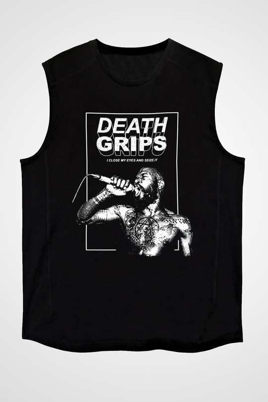 Death Grips Baskılı Unisex Siyah Kolsuz Tişört - Tshirt