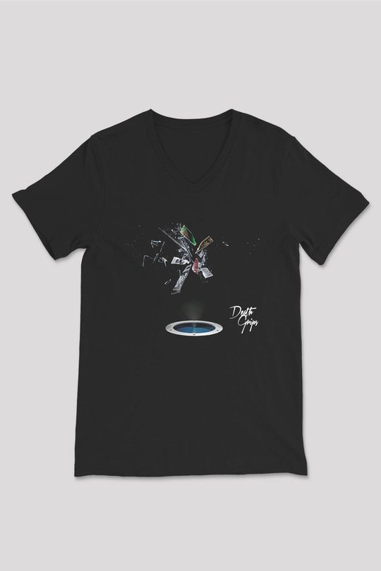 Death Grips Baskılı Unisex Siyah V Yaka Tişört - Tshirt