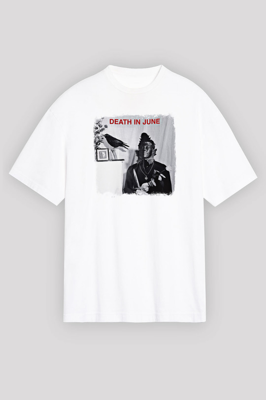 Death in June Baskılı Unisex Beyaz Oversize Tişört