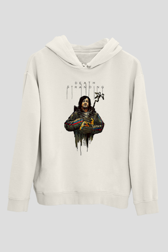 Death Stranding Baskılı Beyaz Unisex Kapüşonlu Sweatshirt