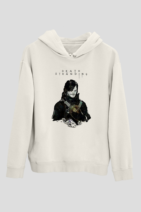 Death Stranding Baskılı Beyaz Unisex Kapüşonlu Sweatshirt