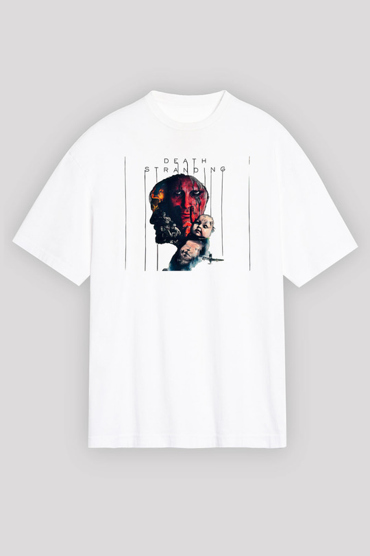 Death Stranding Baskılı Beyaz Unisex Oversize Tişört - Tshirt