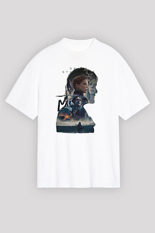 Death Stranding Baskılı Beyaz Unisex Oversize Tişört - Tshirt