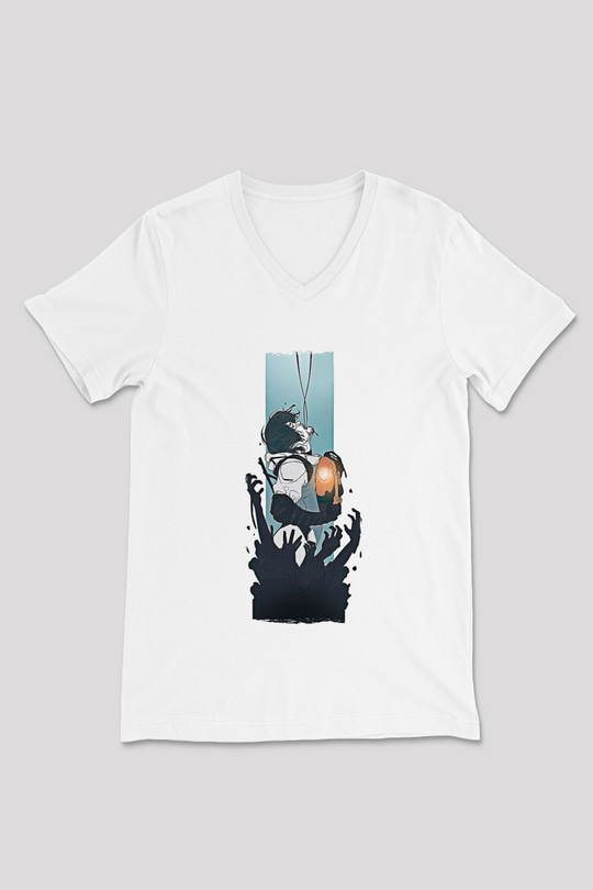 Death Stranding Baskılı Beyaz Unisex V Yaka Tişört - Tshirt