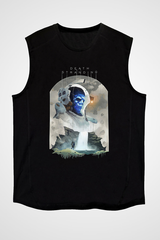 Death Stranding Baskılı Unisex Siyah Kolsuz Tişört - Tshirt