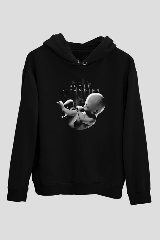Death Stranding Baskılı Unisex Siyah Kapüşonlu Sweatshirt
