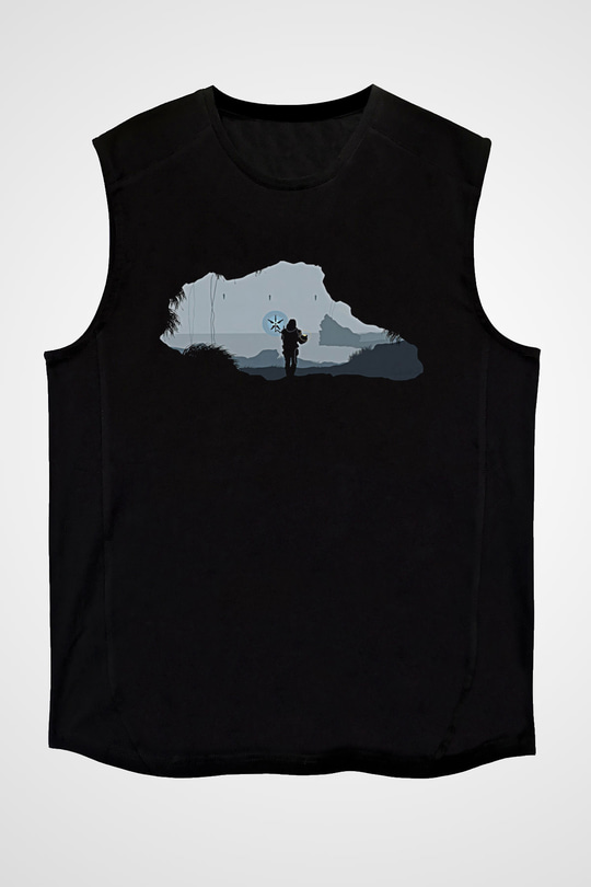 Death Stranding Baskılı Unisex Siyah Kolsuz Tişört - Tshirt