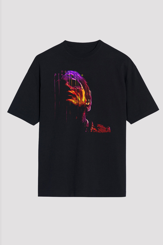 Death Stranding Baskılı Unisex Siyah Oversize Tişört - Tshirt