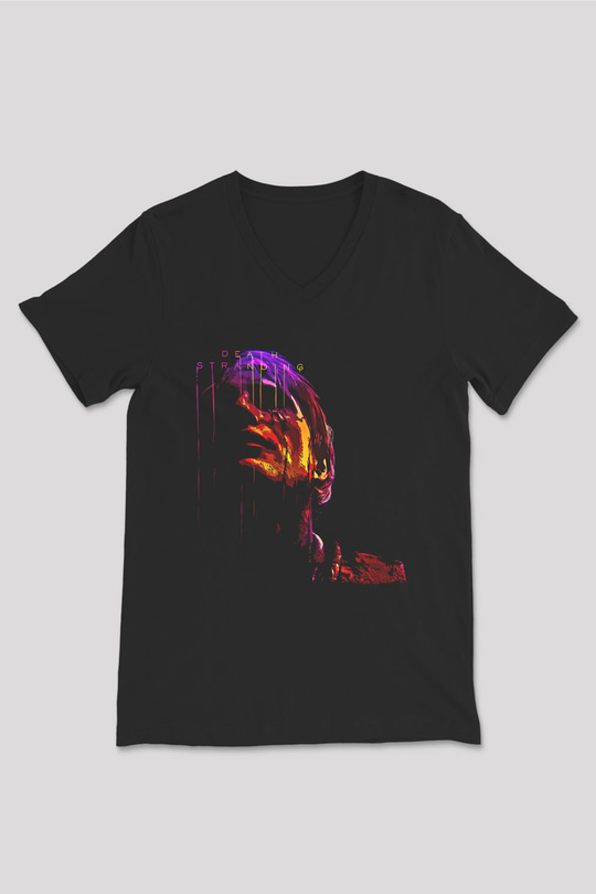 Death Stranding Baskılı Unisex Siyah V Yaka Tişört - Tshirt