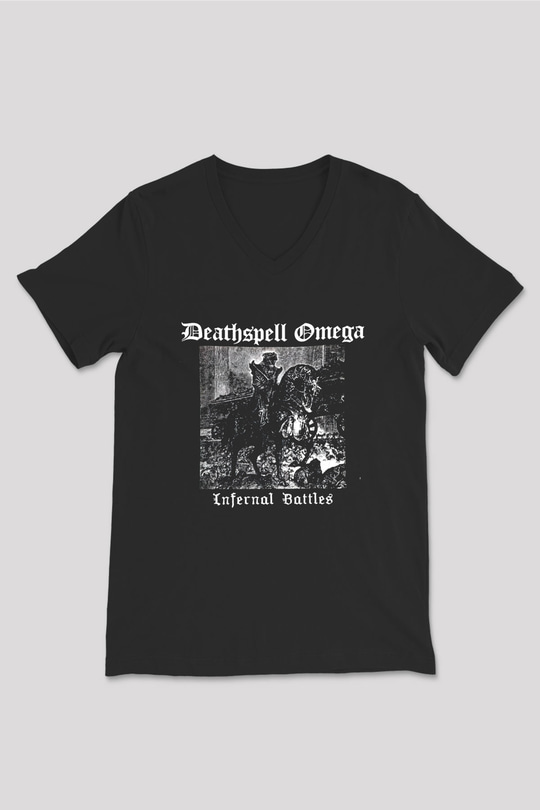 Deathspell Omega Baskılı Unisex Siyah V Yaka Tişört - Tshirt