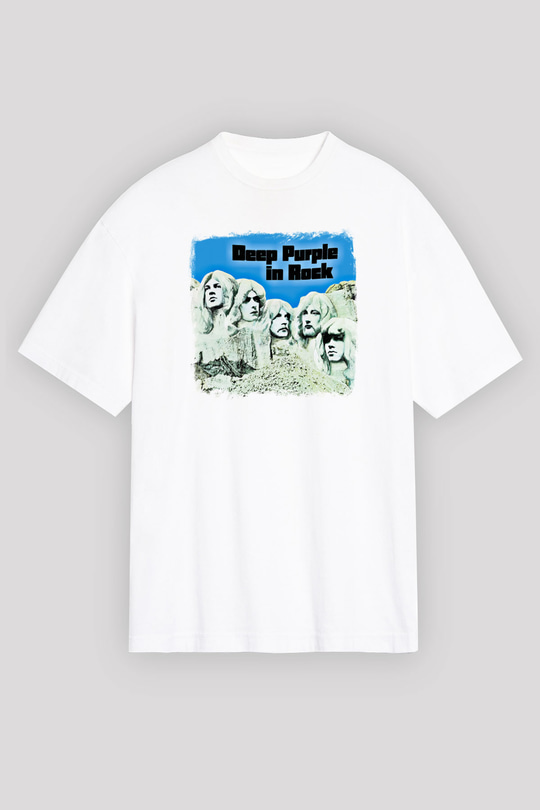 Deep Purple Baskılı Unisex Beyaz Oversize Tişört