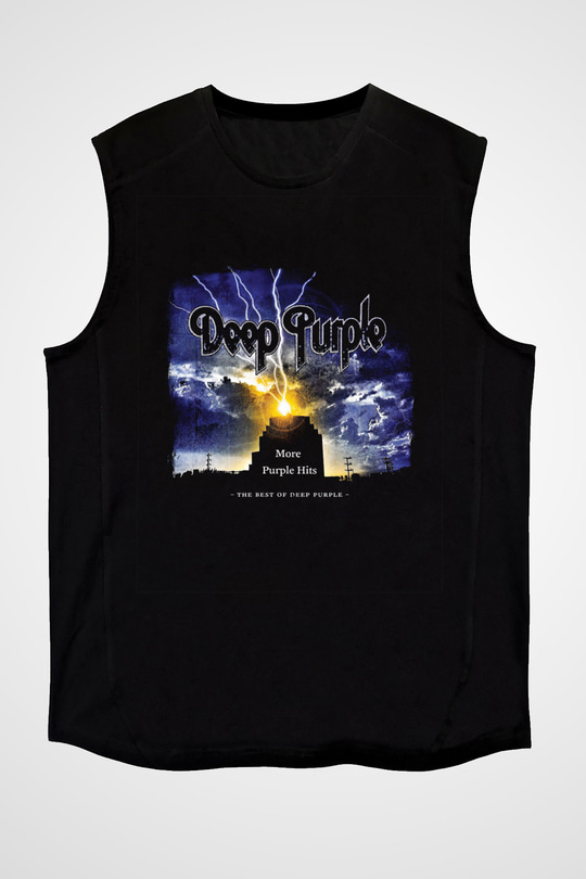 Deep Purple Baskılı Unisex Siyah Kolsuz Tişört
