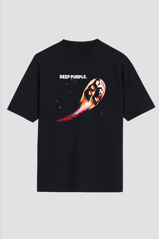Deep Purple Baskılı Unisex Siyah Oversize Tişört