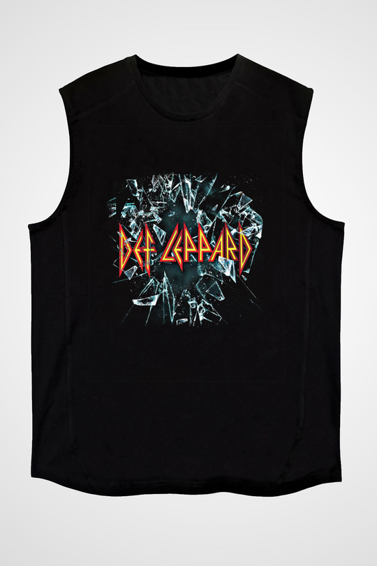 Def Leppard Baskılı Unisex Siyah Kolsuz Tişört