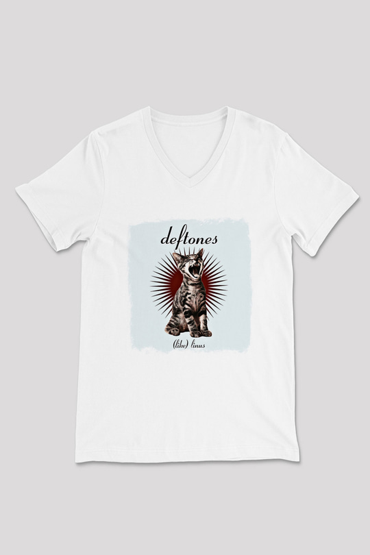 Deftones Baskılı Unisex Beyaz V Yaka Tişört