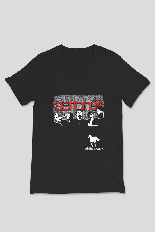 Deftones Baskılı Unisex Siyah V Yaka Tişört
