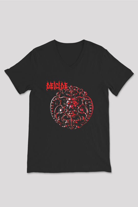 Deicide Baskılı Unisex Siyah V Yaka Tişört - Tshirt