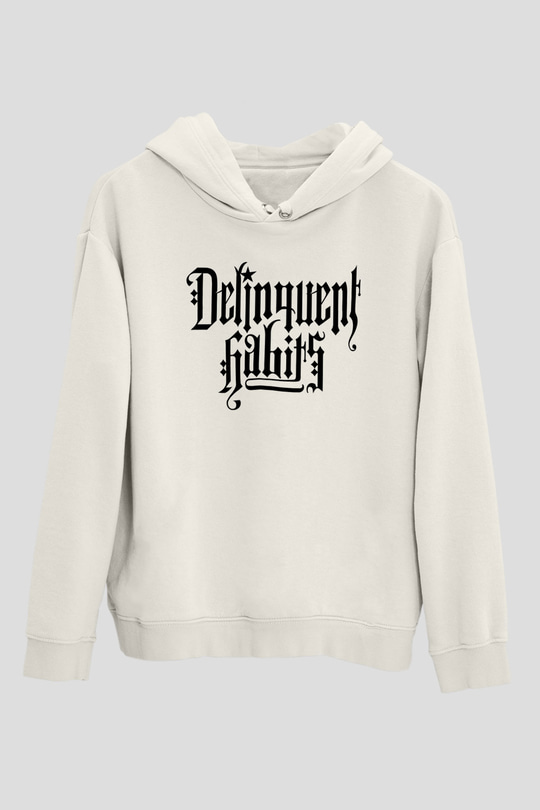 Delinquent Habits Baskılı Beyaz Unisex Kapüşonlu Sweatshirt
