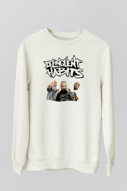 Delinquent Habits Baskılı Beyaz Unisex Sweatshirt