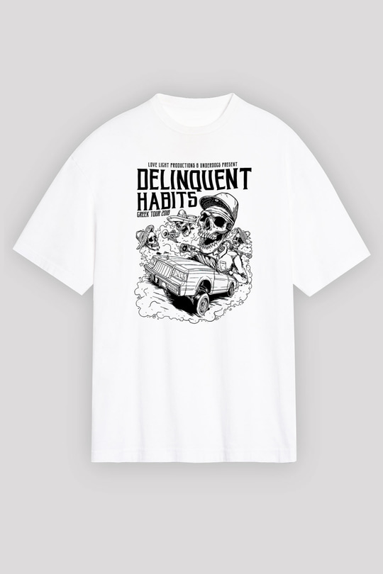 Delinquent Habits Baskılı Beyaz Unisex Oversize Tişört - Tshirt