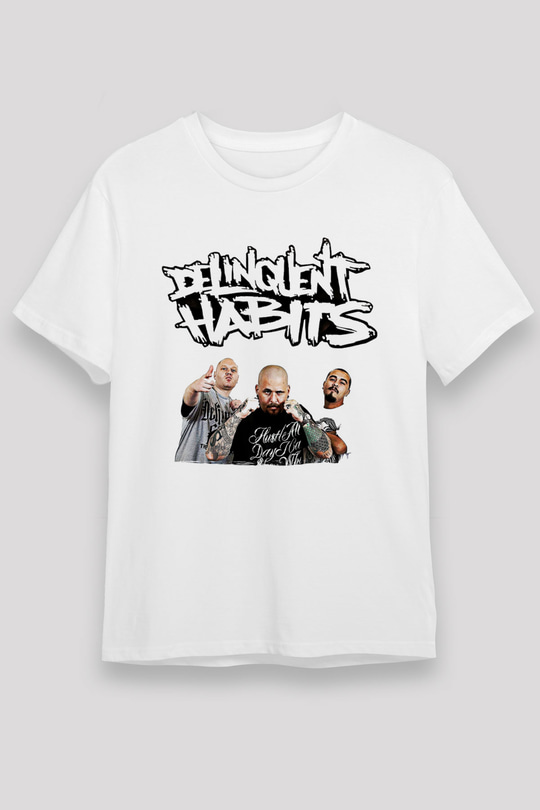 Delinquent Habits Baskılı Unisex Beyaz Tişört - Tshirt