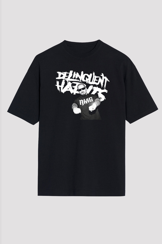 Delinquent Habits Baskılı Unisex Siyah Oversize Tişört - Tshirt