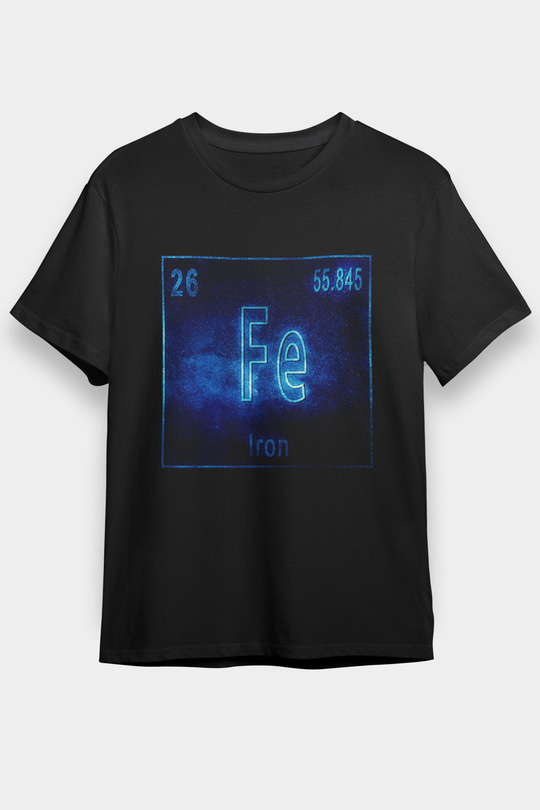 Demir Atom Numarası Baskılı Unisex Siyah Tişört