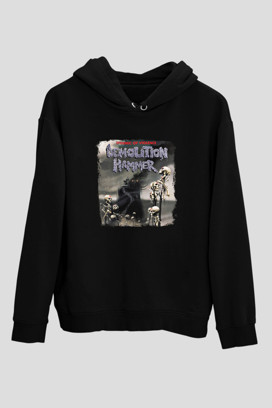 Demolition Hammer Baskılı Unisex Siyah Hoodie