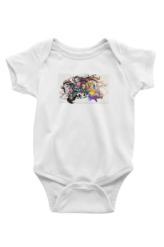 Demon Slayer Baskılı Beyaz Unisex Bebek Body - Zıbın