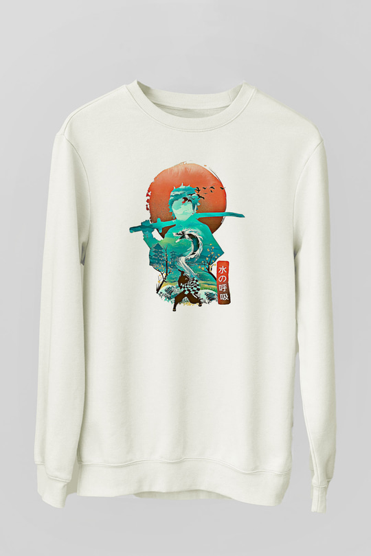Demon Slayer Baskılı Beyaz Unisex Sweatshirt