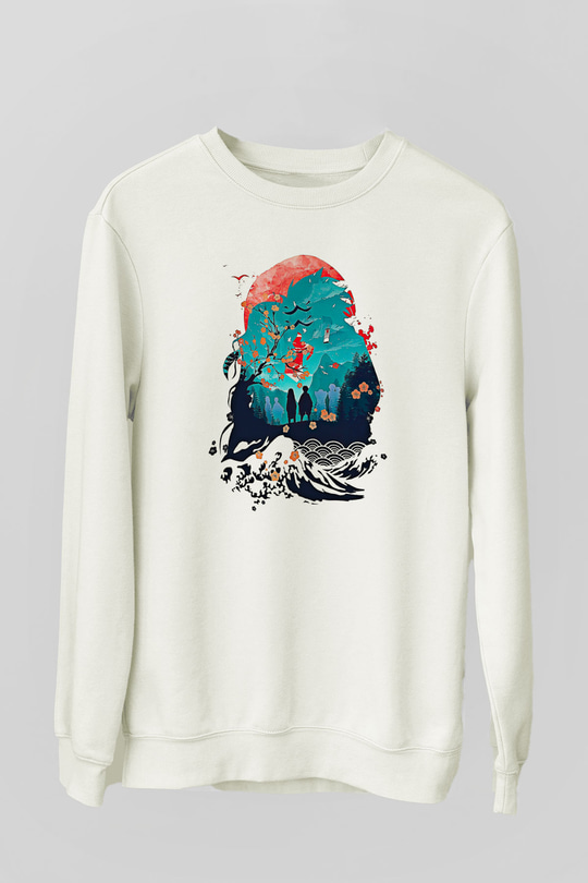 Demon Slayer Baskılı Beyaz Unisex Sweatshirt