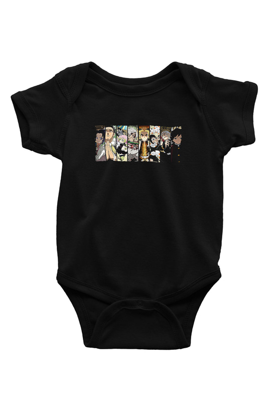 Demon Slayer Baskılı Unisex Siyah Bebek Body - Zıbın