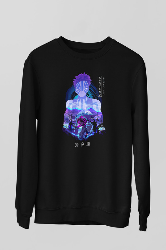 Demon Slayer Baskılı Unisex Siyah Sweatshirt