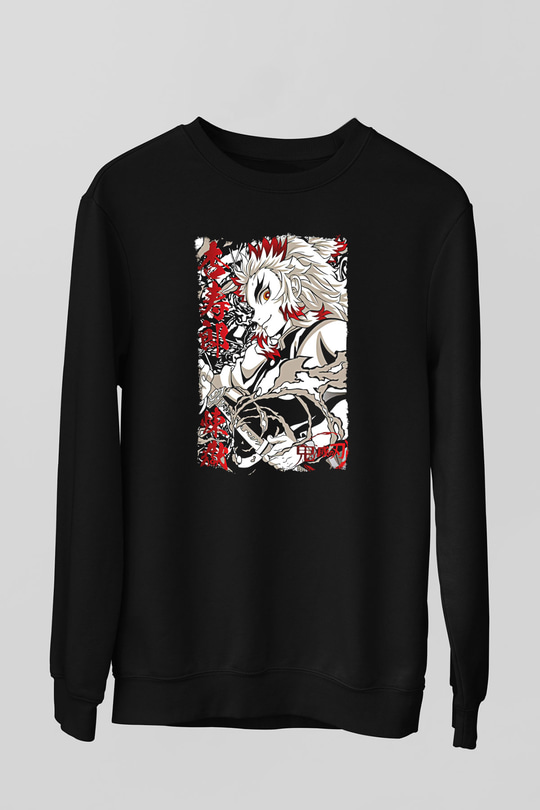 Demon Slayer Baskılı Unisex Siyah Sweatshirt