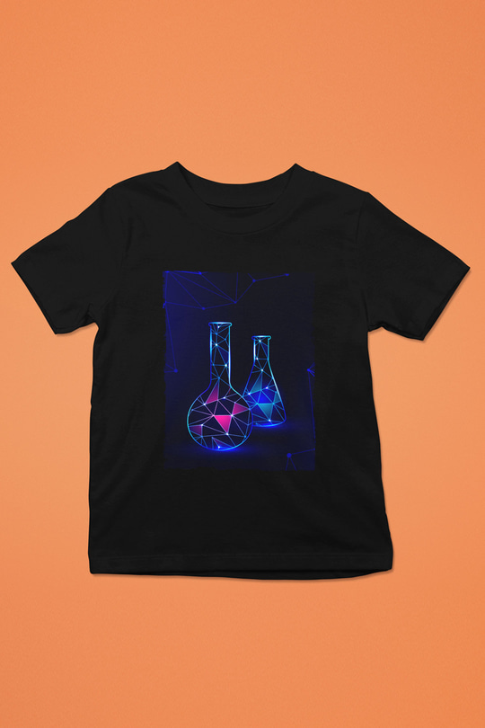 Deney Tüpleri Baskılı Unisex Siyah Çocuk Tişört