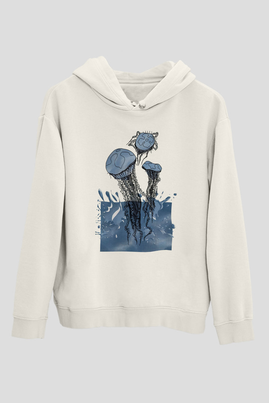 Deniz canlıları Beyaz Unisex Kapüşonlu Sweatshirt